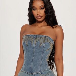 Wild West Embellished Light Wash Denim Corset Top - size 3X